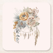 Boho Bloemen Boeket en Dreamcatcher Kartonnen Onderzetters (Voorkant)