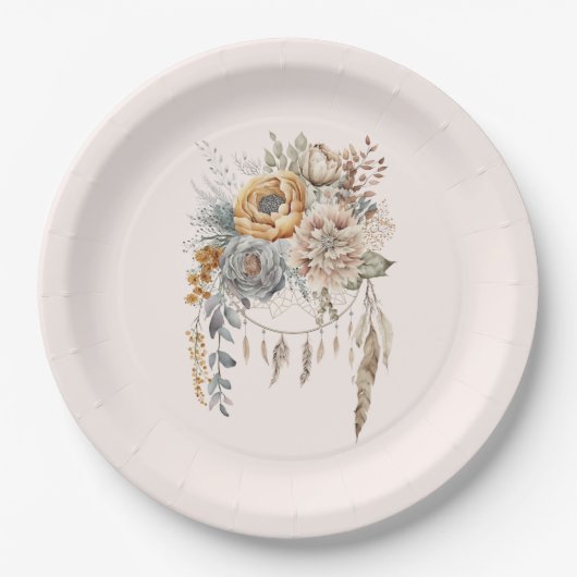 Boho Bloemen Boeket en Dreamcatcher Papieren Bordje (Voorkant)
