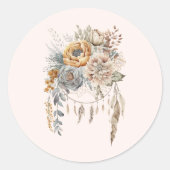 Boho Bloemen Boeket en Dreamcatcher Ronde Sticker (Voorkant)
