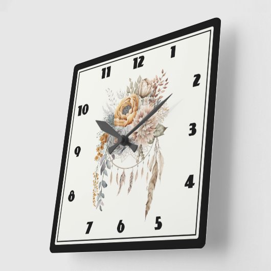 Boho Bloemen Boeket en Dreamcatcher Vierkante Klok (Hoek)