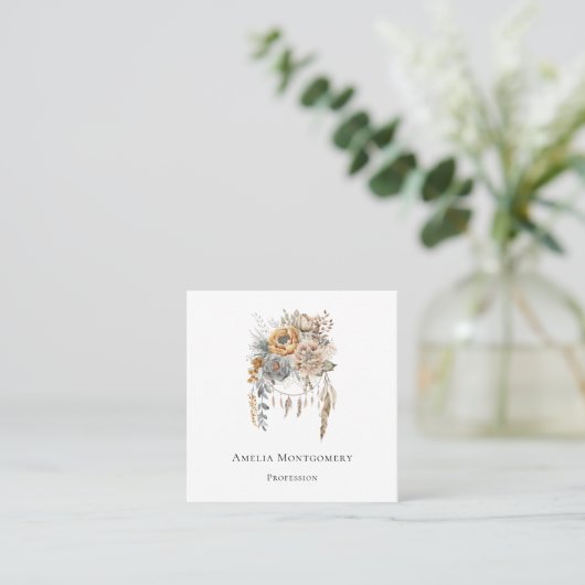 Boho Bloemen Boeket en Dreamcatcher Vierkante Visitekaartje (Staand voorkant)