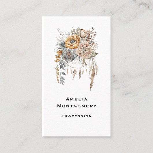 Boho Bloemen Boeket en Dreamcatcher Visitekaartje (Voorkant)