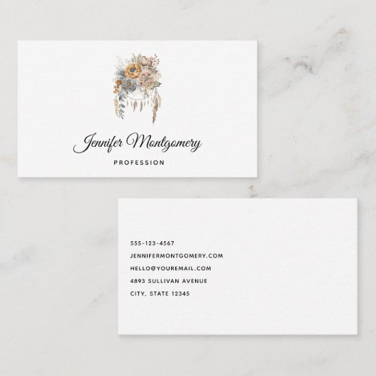 Boho Bloemen Boeket en Dreamcatcher Visitekaartje (Voorkant / Achterkant)