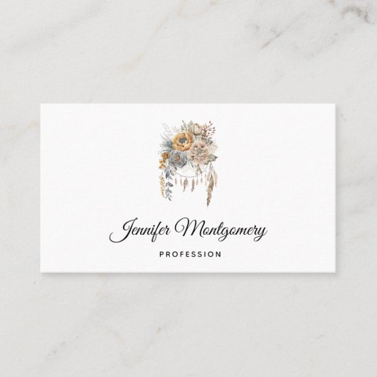 Boho Bloemen Boeket en Dreamcatcher Visitekaartje (Voorkant)