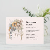 Boho Bloemen Boeket in Neutrale Kleuren Verjaardag Kaart (Staand voorkant)