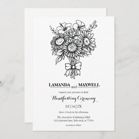 Boho Bloemen Boeket met Lint Handfasting Kaart (Voorkant / Achterkant)