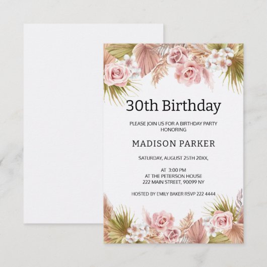 Boho Bloemen Border Boeket Verjaardag Kaart (Voorkant / Achterkant)