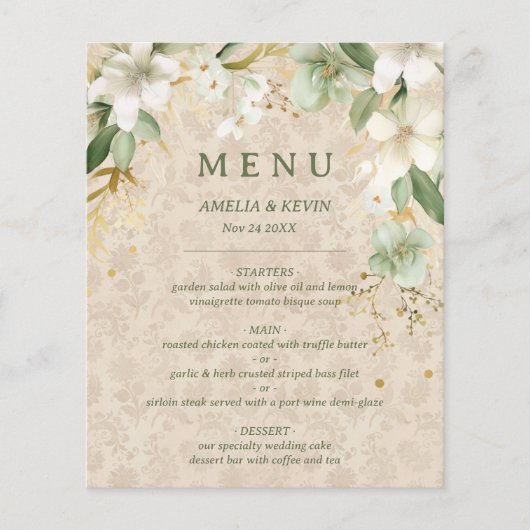 Boho Bloemen Botanische Bruiloft Menu (Voorkant)