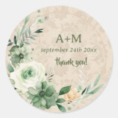 Boho  Bloemen Botanische Bruiloft Ronde Sticker (Voorkant)