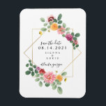 Boho Bloemen Botanische Bruiloft Save The Date Magneet<br><div class="desc">Een elegante rustieke bruiloft bespaart de datummagneet met een waterverf geïnspireerd botanisch bloemgroen ontwerp rond een geometrisch lijst met zwarte tekst. Kijk voor bijpassende bruiloft uitnodigingen en andere coördinerende items bij Jill's Paperie.</div>