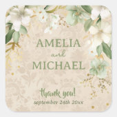 Boho Bloemen Botanische Bruiloft Vierkante Sticker (Voorkant)