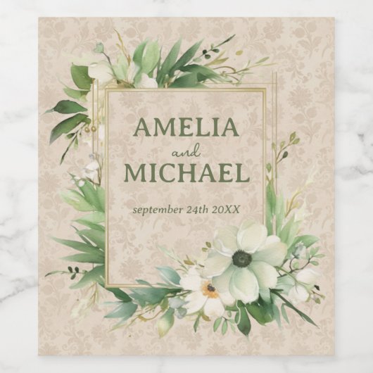 Boho  Bloemen Botanische Bruiloft Wijn Etiket (Enkel label)