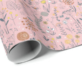 Boho Bloemen Botanische Retro Roze Cadeaupapier (Rol Hoek)
