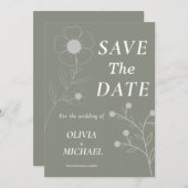 Boho Bloemen Botanische Saga Groen Save the Date (Voorkant / Achterkant)