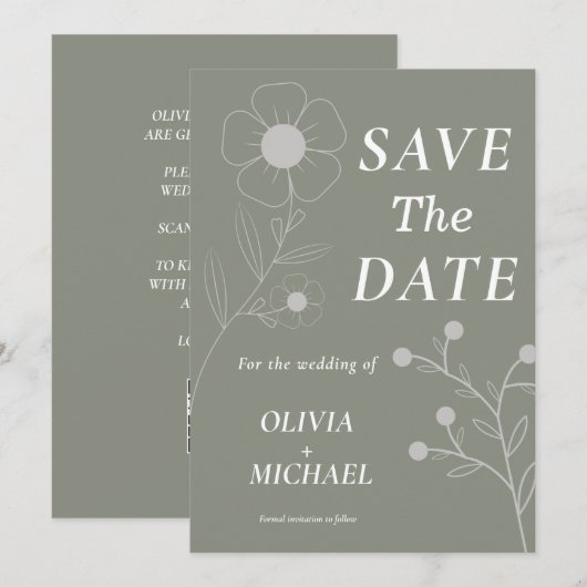Boho Bloemen Botanische Saga Groen Save the Date (Voorkant / Achterkant)