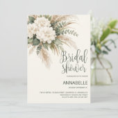 Boho Bloemen Bruidsdouche Uitnodiging Beige Pampas (Staand voorkant)