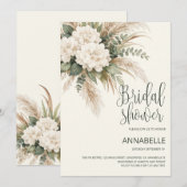 Boho Bloemen Bruidsdouche Uitnodiging Beige Pampas (Voorkant / Achterkant)