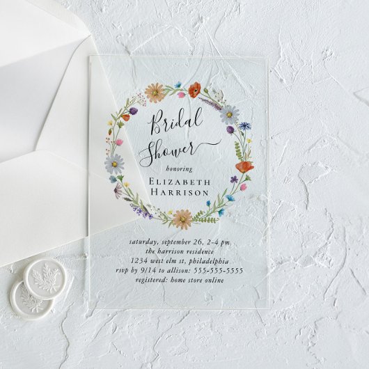 Boho Bloemen Bruidsfeest Bevroren Acryl Uitnodigingen