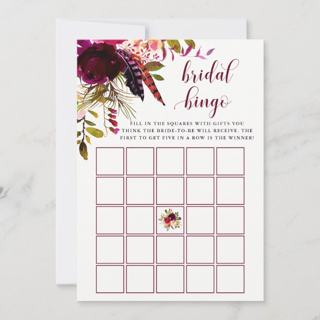 Boho Bloemen | Bruidsfeest Bingo Spel (Voorkant)