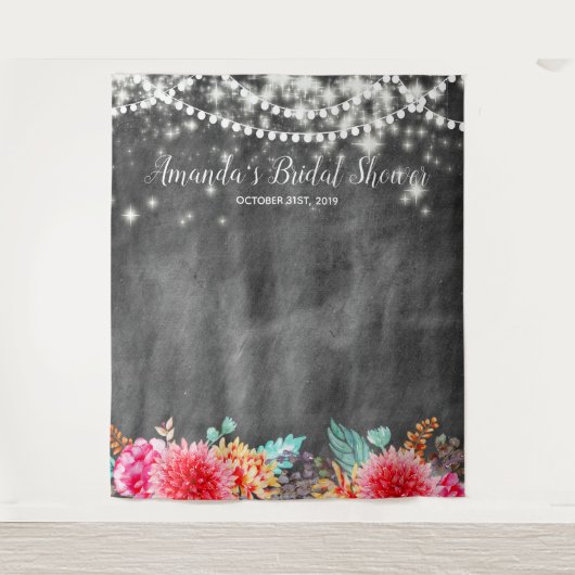 Boho Bloemen Bruidsfeest Fotokiosk Achtergrond Wandkleed (Voorkant)