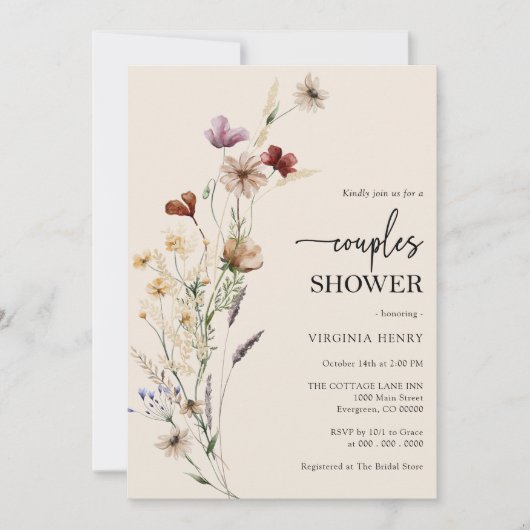Boho Bloemen Bruidspaar Borrel Kaart (Voorkant)