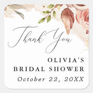 Boho Bloemen Bruidsshower-Aardse Bloemen Vierkante Sticker