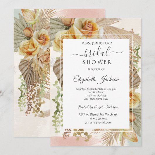 Boho Bloemen Bruidsuitnodiging Kaart (Voorkant / Achterkant)