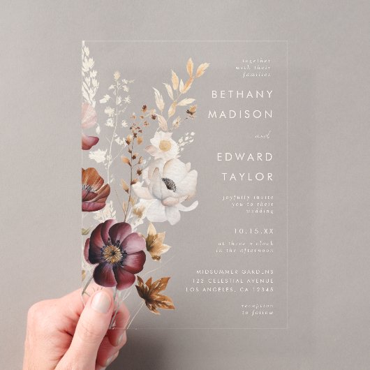 Boho Bloemen Bruiloft Acryl Uitnodigingen (Insitu (Draagbaar))