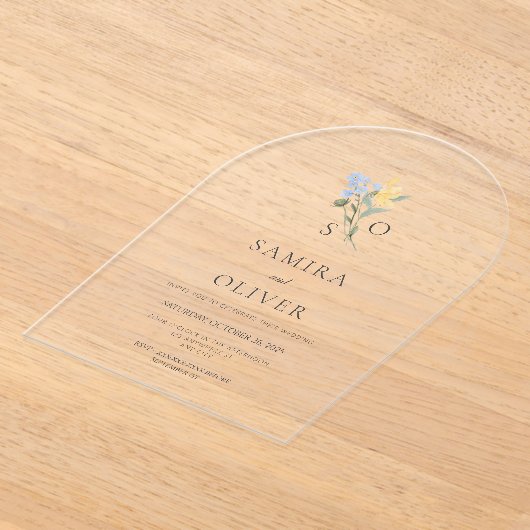 Boho bloemen bruiloft boog acryl uitnodiging (Laagn)