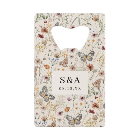 Boho Bloemen Bruiloft Creditkaart Flessenopener (Voorkant)