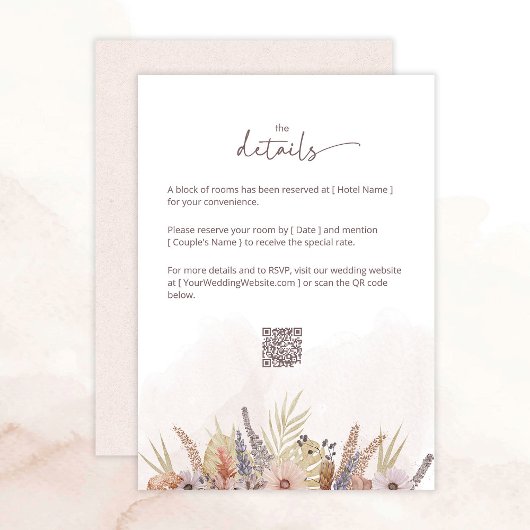 Boho Bloemen Bruiloft Details Card Feestdagenkaart
