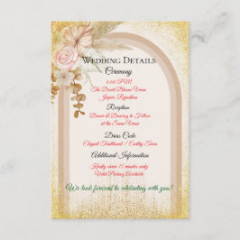Boho bloemen bruiloft details kaart met gouden von