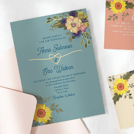 Boho Bloemen Bruiloft Geel Roze en Blauw Kaart