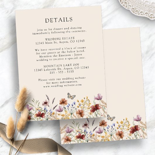 Boho Bloemen Bruiloft Informatiekaartje