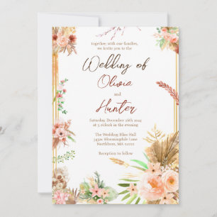 Boho Bloemen Bruiloft  Kaart