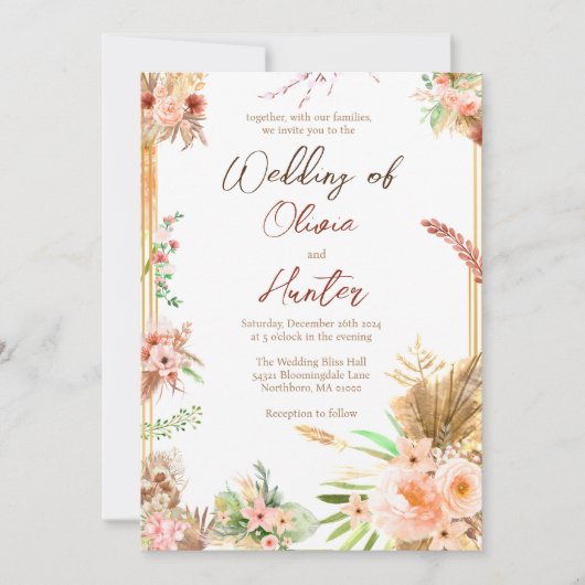 Boho Bloemen Bruiloft  Kaart (Voorkant)
