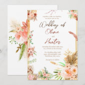 Boho Bloemen Bruiloft  Kaart (Voorkant / Achterkant)