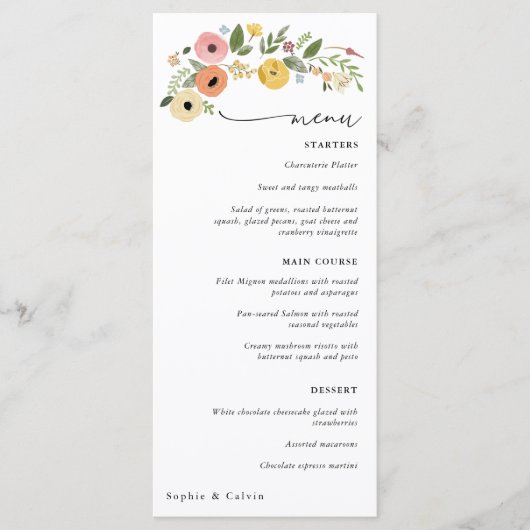  Boho Bloemen Bruiloft Menu (Voorkant)