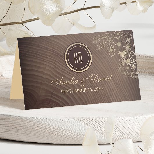 Boho Bloemen Bruiloft Placecard van Ruw Hout Plaatskaartje