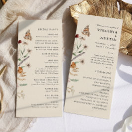 Boho Bloemen Bruiloft Programmakaart