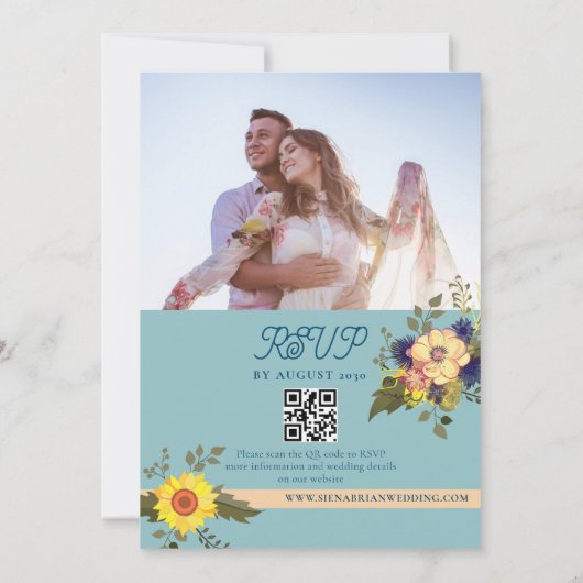 Boho Bloemen Bruiloft QR Code Kaart (Achterkant)