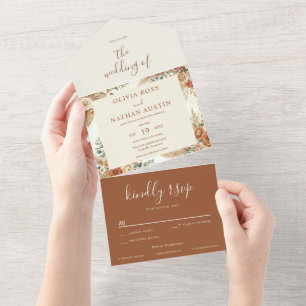 Boho Bloemen Bruiloft RSVP Alles in Eén Uitnodigin All In One Uitnodiging