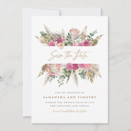 Boho Bloemen Bruiloft Save The Date (Voorkant)