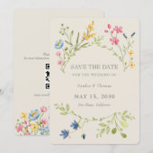 Boho bloemen bruiloft Save The Date met QR-code (Voorkant / Achterkant)