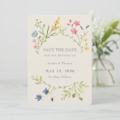 Boho bloemen bruiloft Save The Date met QR-code (Staand voorkant)