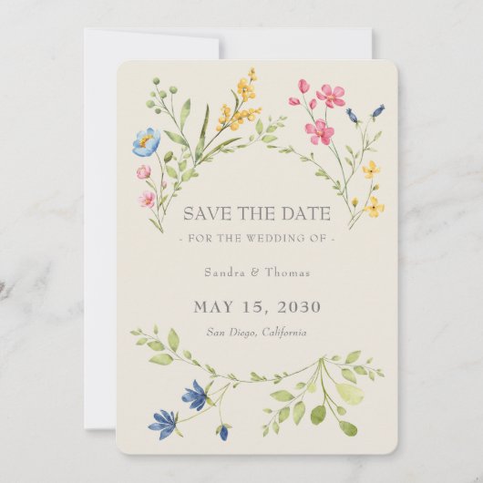 Boho bloemen bruiloft Save The Date met QR-code (Voorkant)