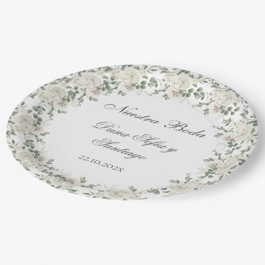 Boho Bloemen Bruiloft Spaans Papieren Bordje (Gekanteld)