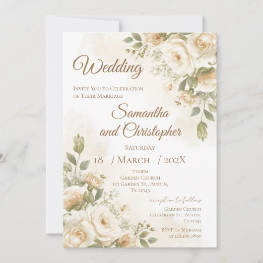 Boho bloemen bruiloft uitnodiging (Voorkant)