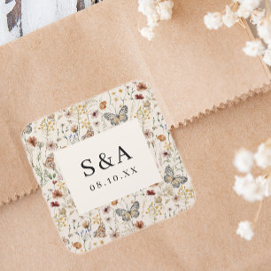Boho Bloemen Bruiloft Vierkante Sticker