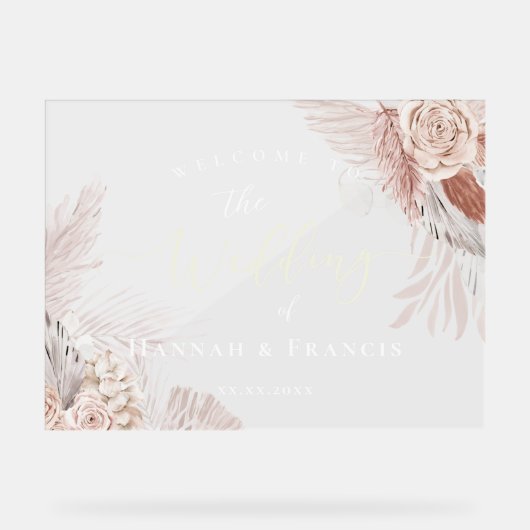 Boho bloemen bruiloft welkom acryl bord (Voorkant)